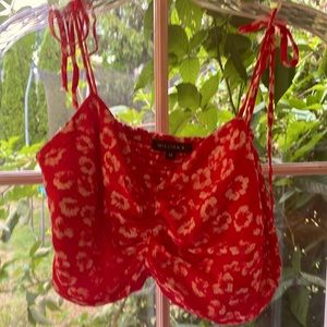 William B Red and white floral tie cami crop top size medium